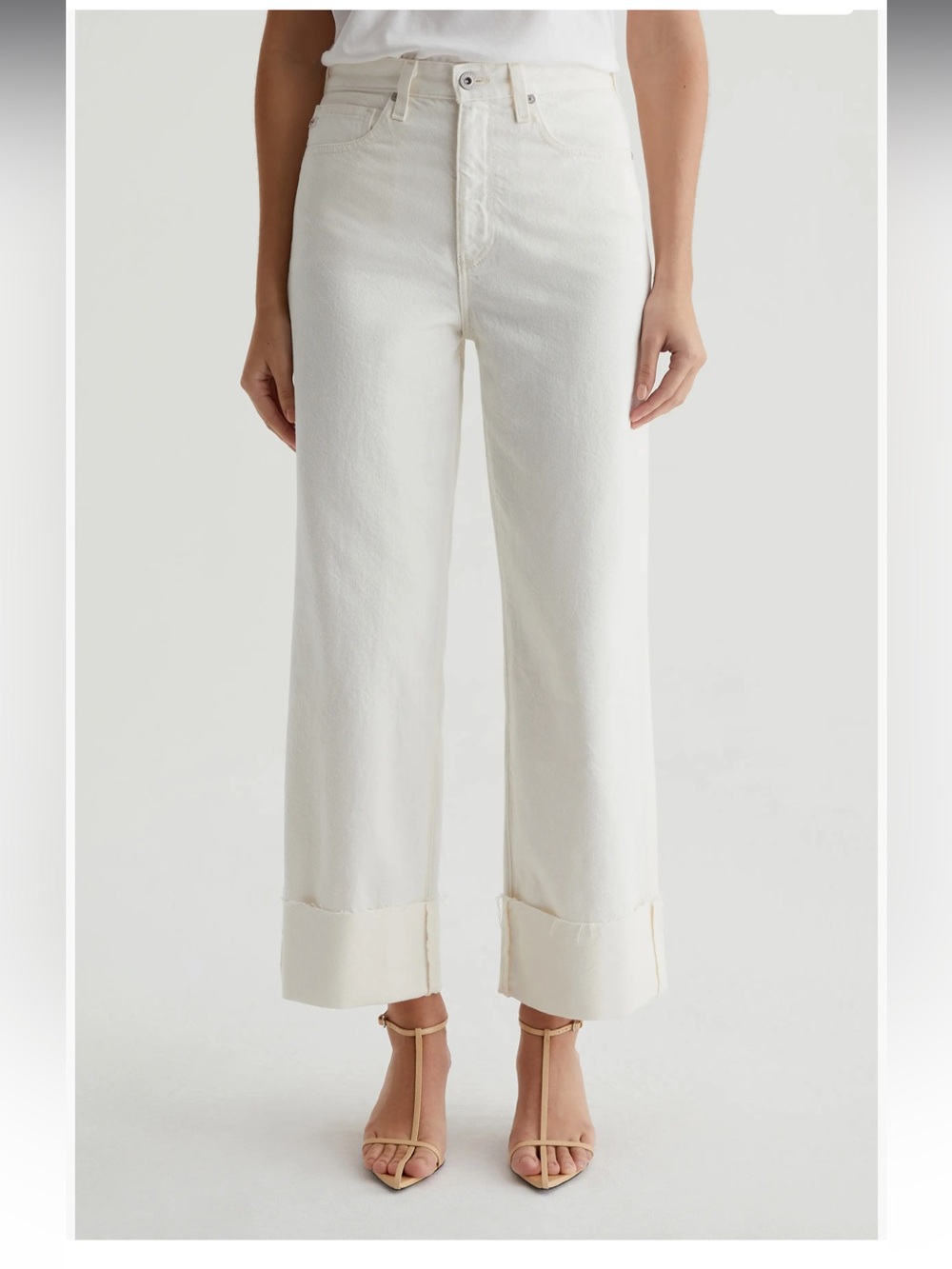 New AG KORA High Rise Wide Leg Jeans Italian Denim Beige Ecru Cream 25 (32"L)
